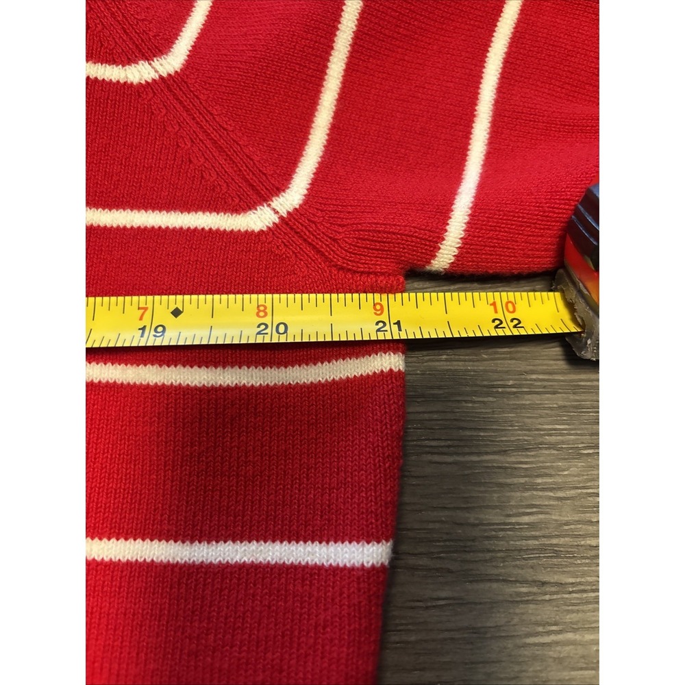Linda Matthews Cardigan Sweater Womens XL Red/ White Striped V Neck Button - Picture 5 of 6